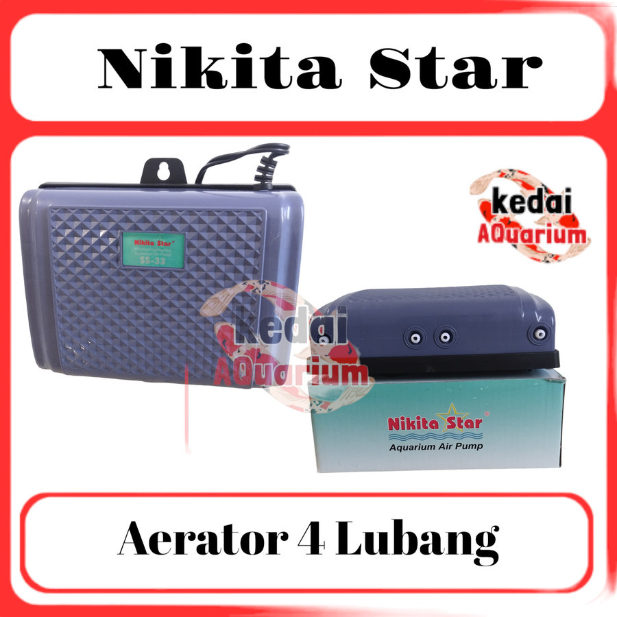NIKITA NS SS 33 Mesin Aerator 4 Lubang / Pompa Udara Aquarium Kolam