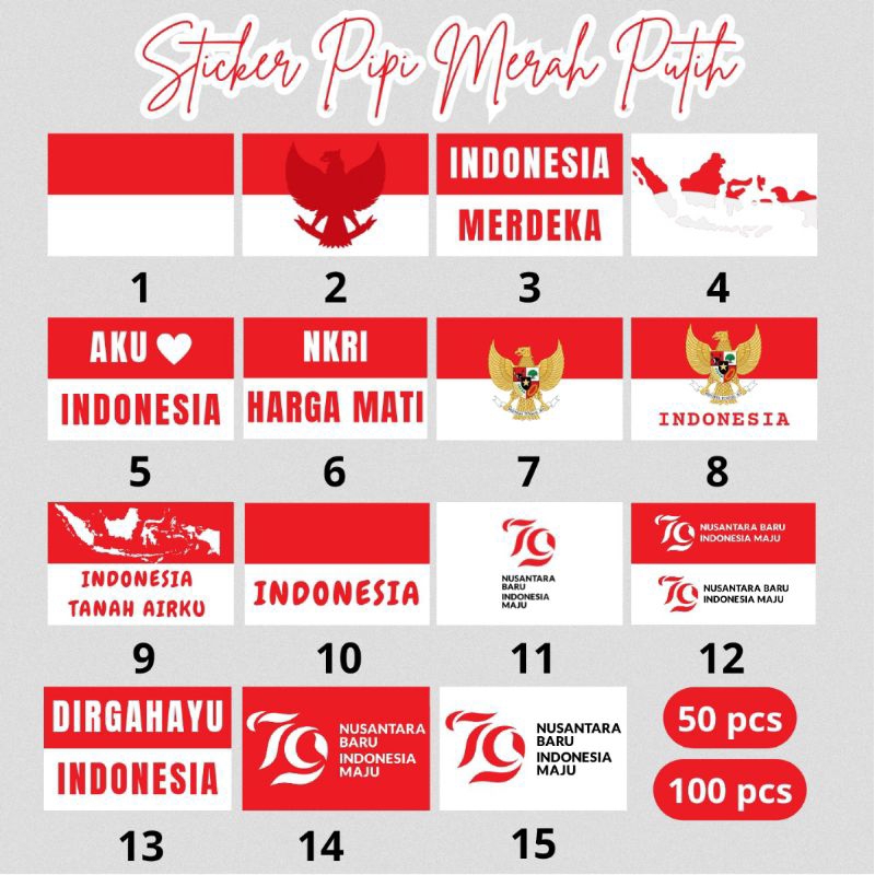 

Sticker Pipi Bendera 50 pcs 100 pcs / Sticker Merah Putih / Sticker Bendera Tempel Pipi / Anak Dewasa