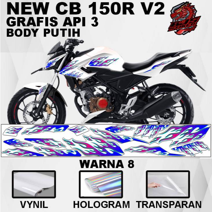 Stiker CB150R V2 new cb 150 r 2015 - Stiker Decal CB150R StreetFire grafis api 3 putih ( Sudah Terpo