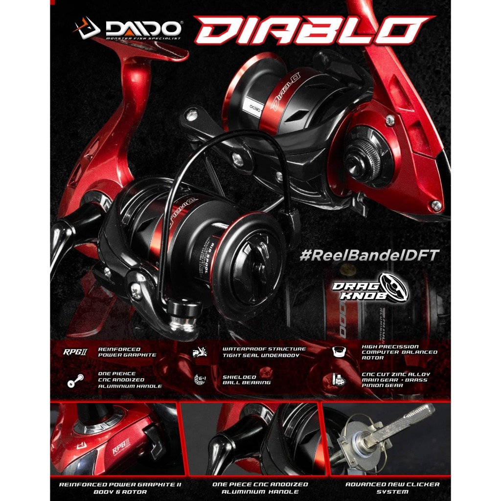 REEL DAIDO SPINNING DIABLO PH (Power Handle) FREE DRAG KNOB