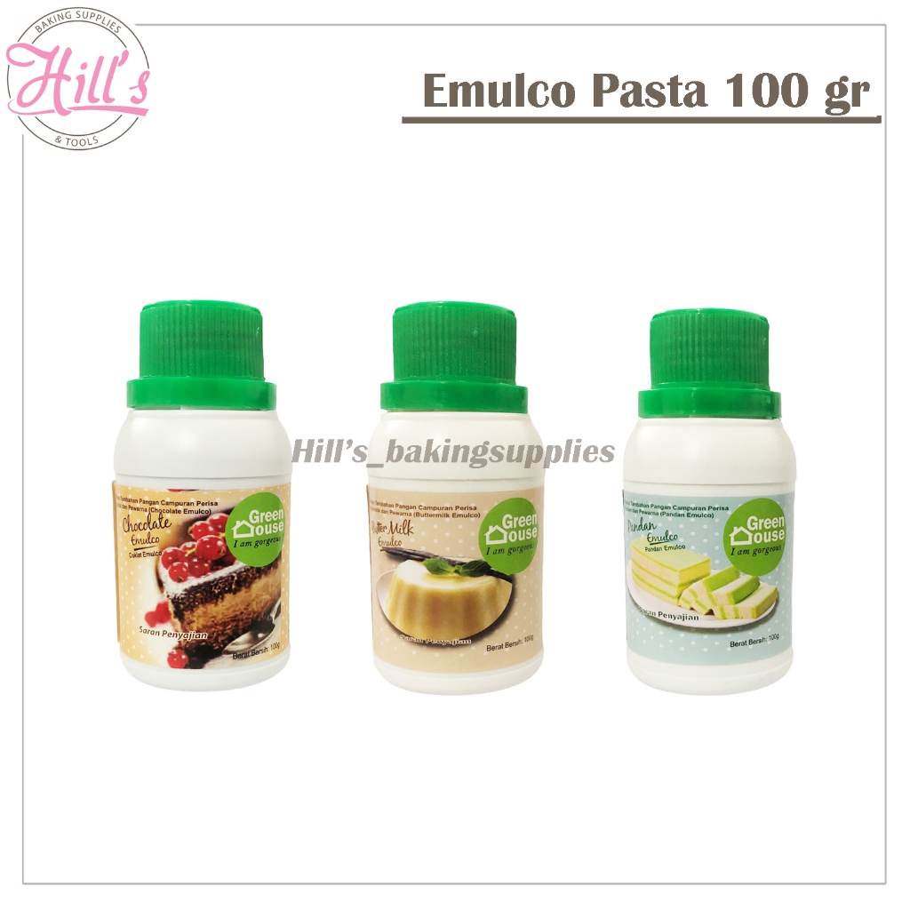 

GREEN HOUSE EMULCO PASTA 100 gr COKELAT PANDAN BUTTER MILK / PERASA PERISA PEWARNA MAKANAN KUE CAKE COKLAT 100gr