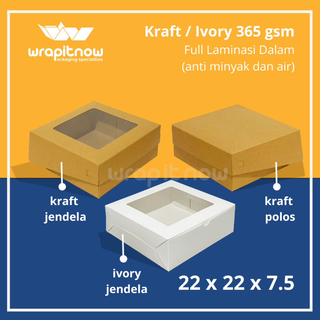 

Dus Kraft 22x22x7.5 Laminasi Jendela dan Polos// dus roti/ due chiffon cake/ dus bombolini