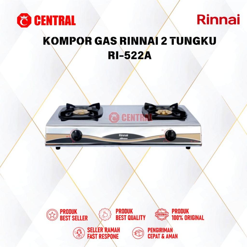 KOMPOR GAS RINNAI 2TUNGKU RI522A / RI- 522A / RI 522 A