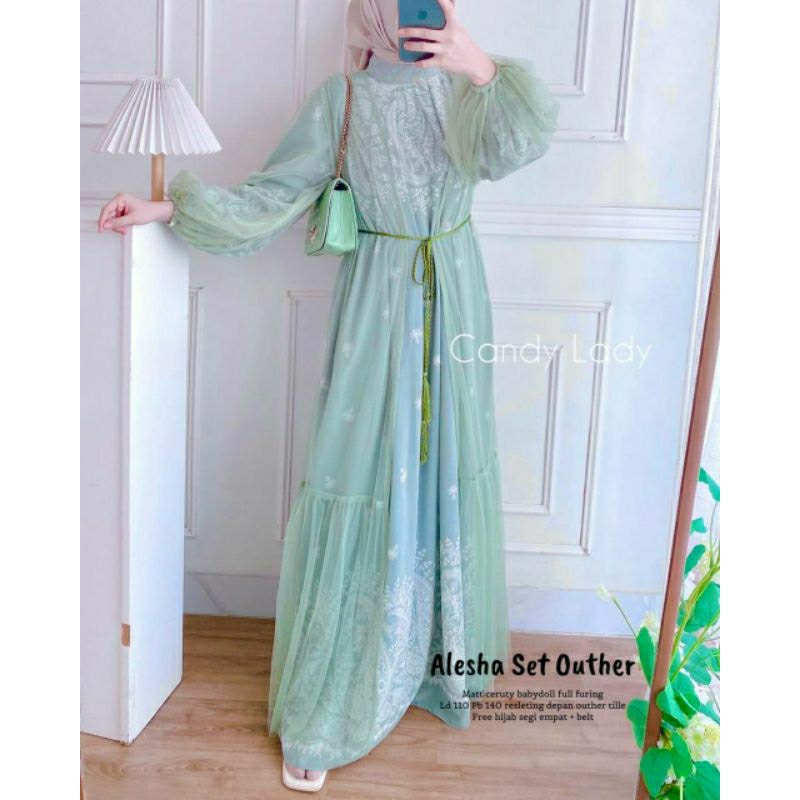 GAMIS PESTA MEWAH ELEGAN SET OUTER  / R FASHION /GAMIS TERBARU /GAMIS REMAJA / TAS SELEMPANG WANITA 