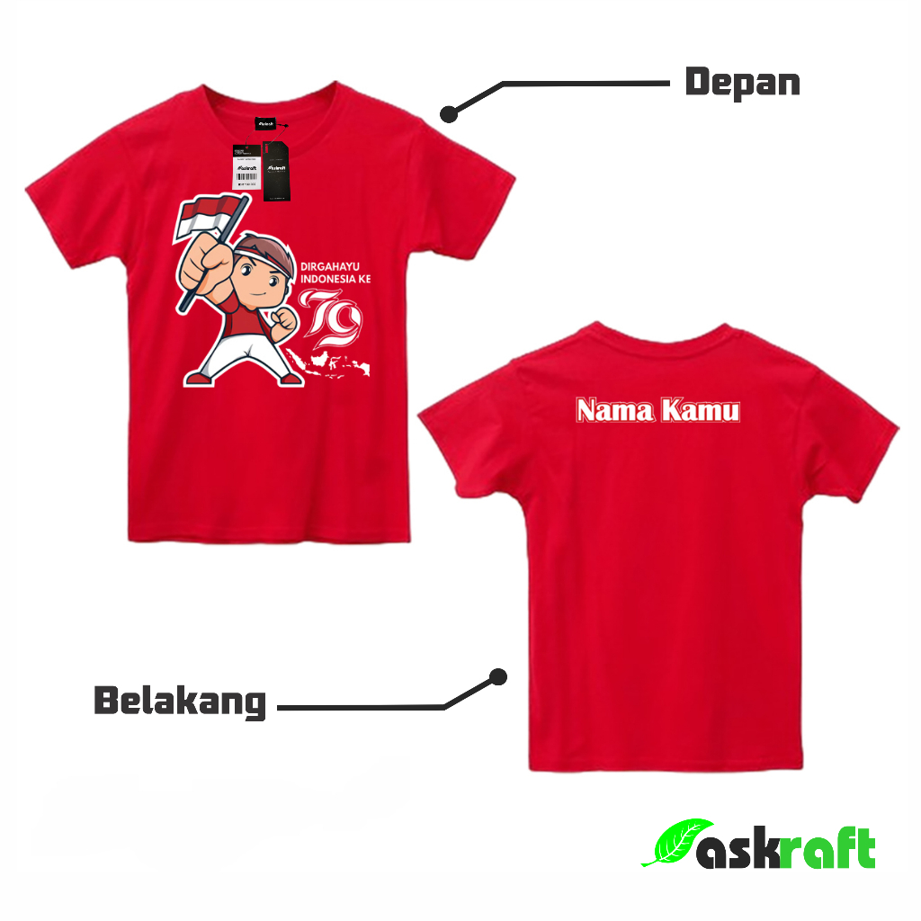 Askraft Kaos Sablon Kemerdekaan Anak Indonesia 17 Agustus Custom Nama