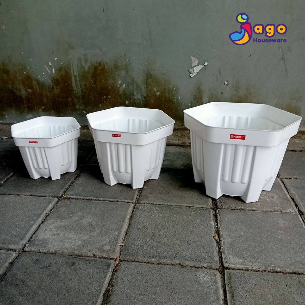 Pot Bunga Hexa 20 25 30 Putih Pacific, Pot Plastik Segi Enam / Heksagon