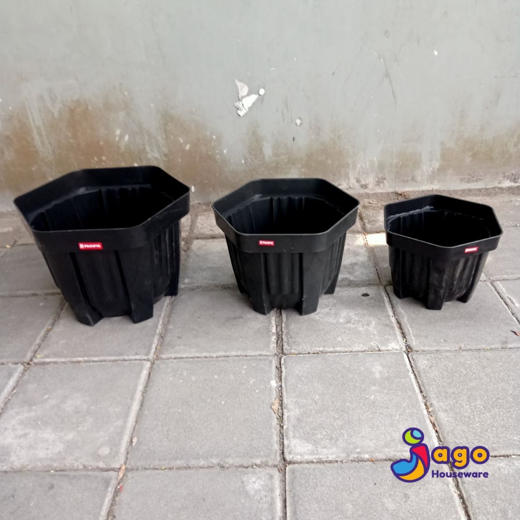 Pot Hexa 20 25 30 Hitam Pacific, Pot Bunga Plastik Segi Enam / Heksagon