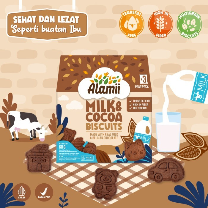 

Alamii Multigrain Biscuits - Milk & Cocoa 60g (3 bags x 20g)