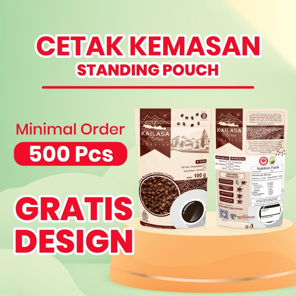 Cetak kemasan standing pouch custom non ziplock