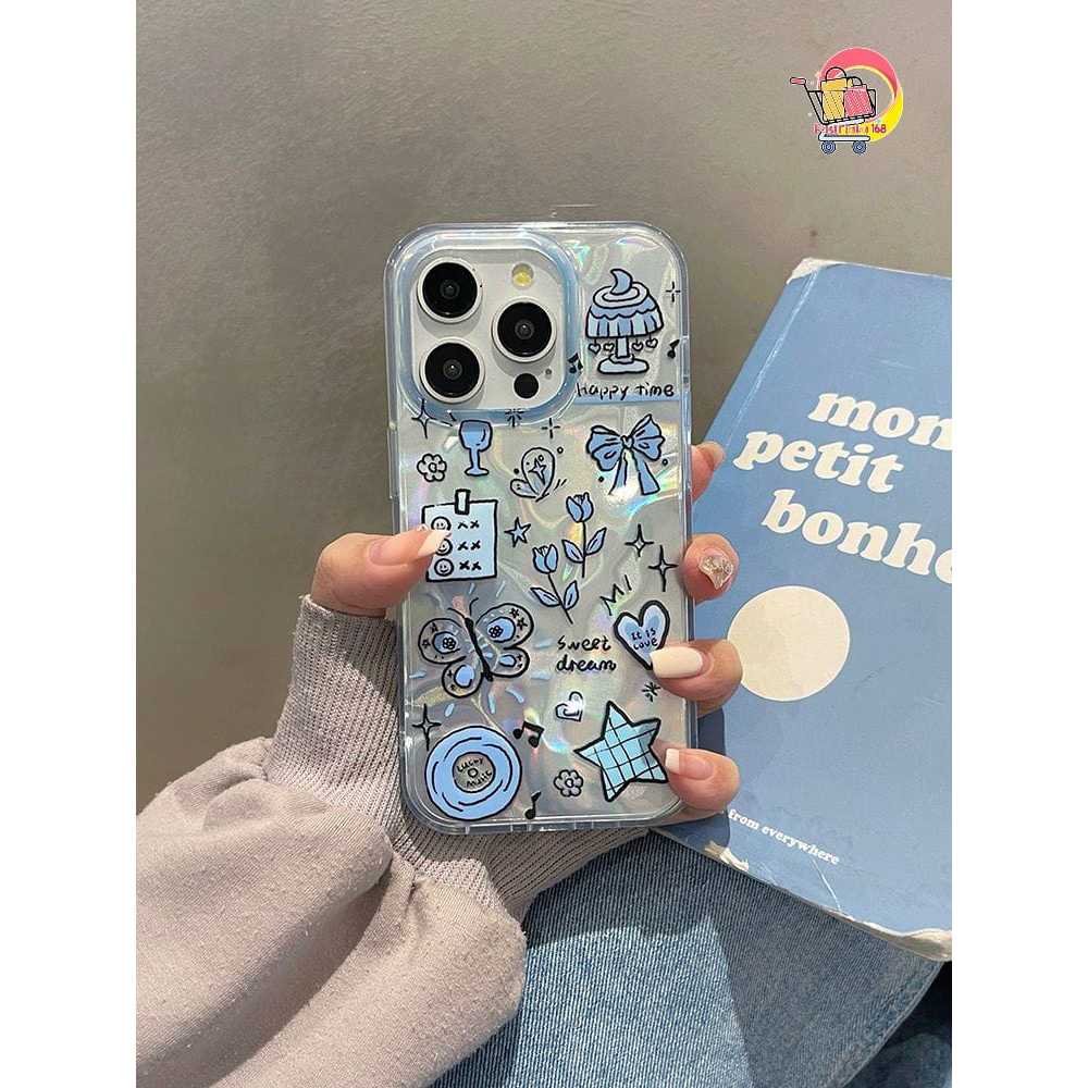 SS913 NEW Blue Aesthetic Metalic Silver Waterry Textured Ripple Case Gradient Hardcase Casing Hp Com