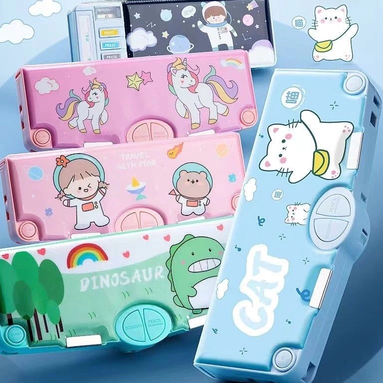 

KODE V2W Model Kotak Pensil Lucu Pola Kartun Lapisan Ganda dengan Rautan