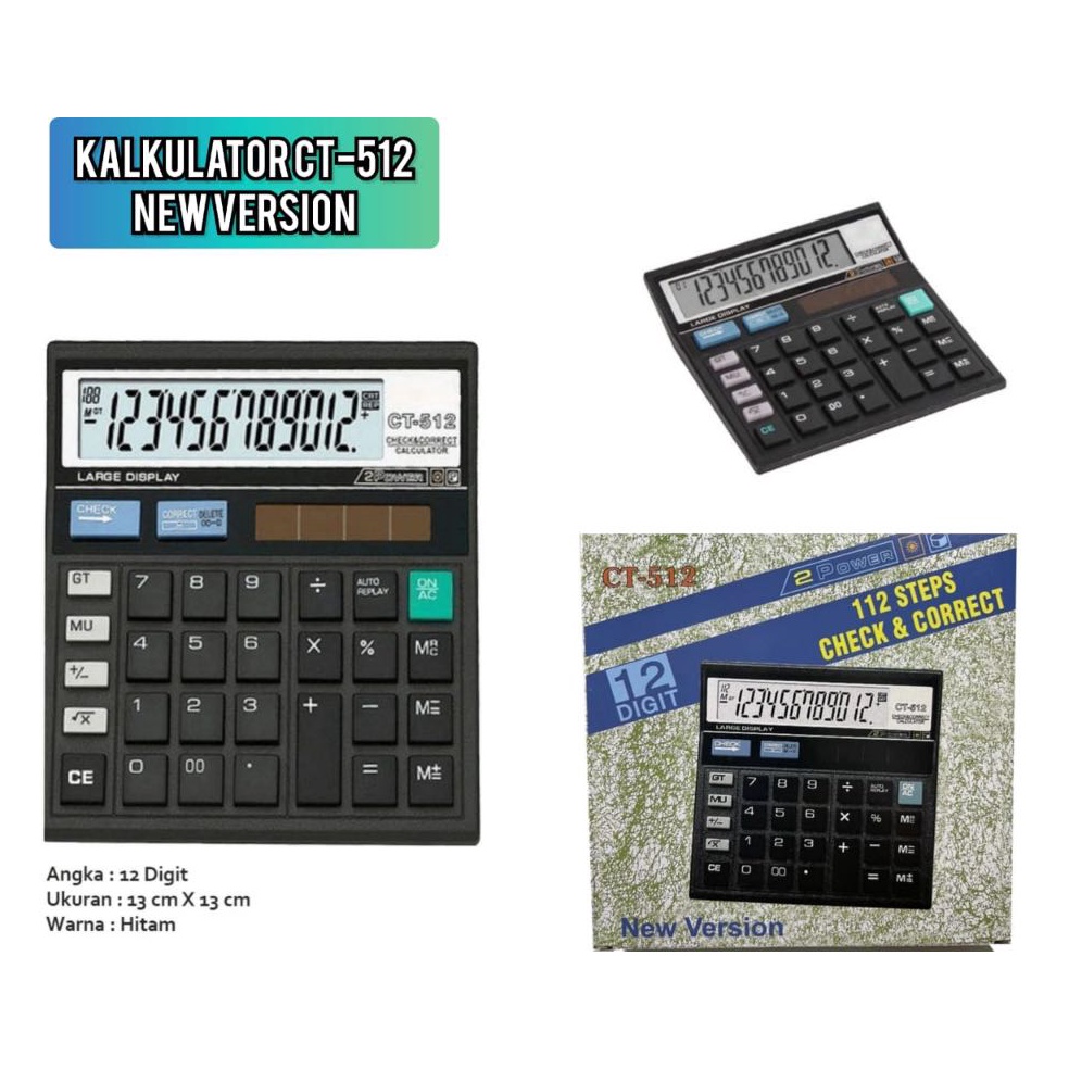 

KODE A73H Kalkulator CT512 12 Digit Calculator Check Correct Dual 2 Power