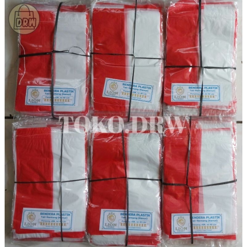 BENDERA MERAH PUTIH PLASTIK PLUS TALI 40 LEMBAR