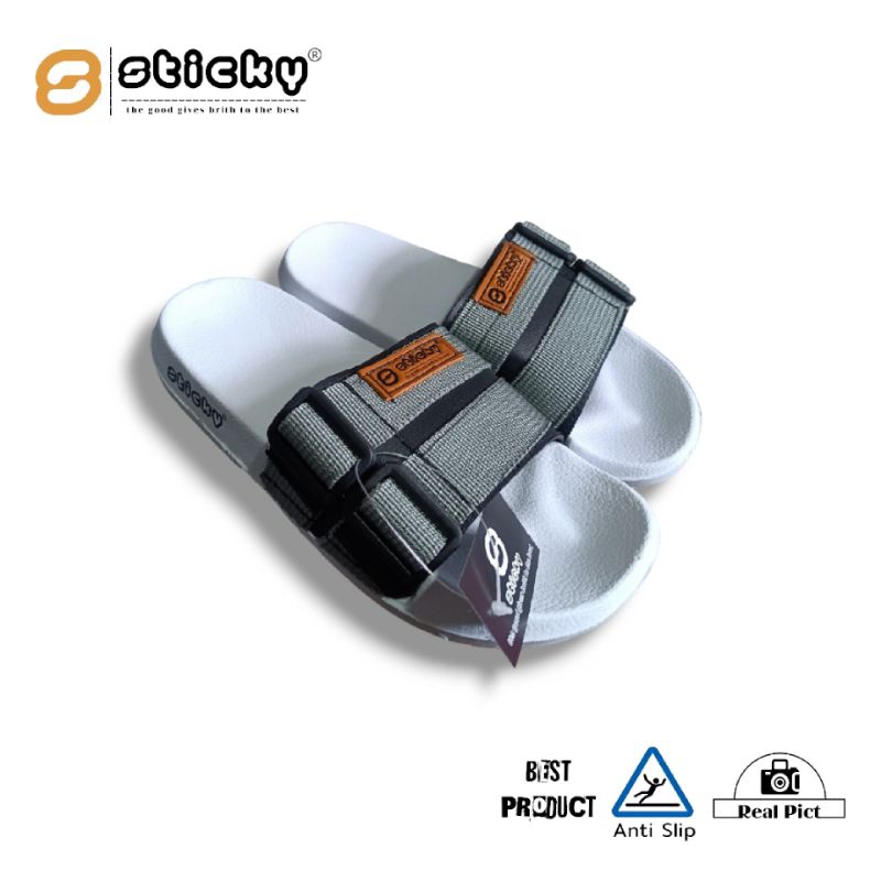 Sticky - Sandal Selop Anak Pria Wanita Sandal Slip On Anak Pria Wanita Distro Premium DENZI GREY