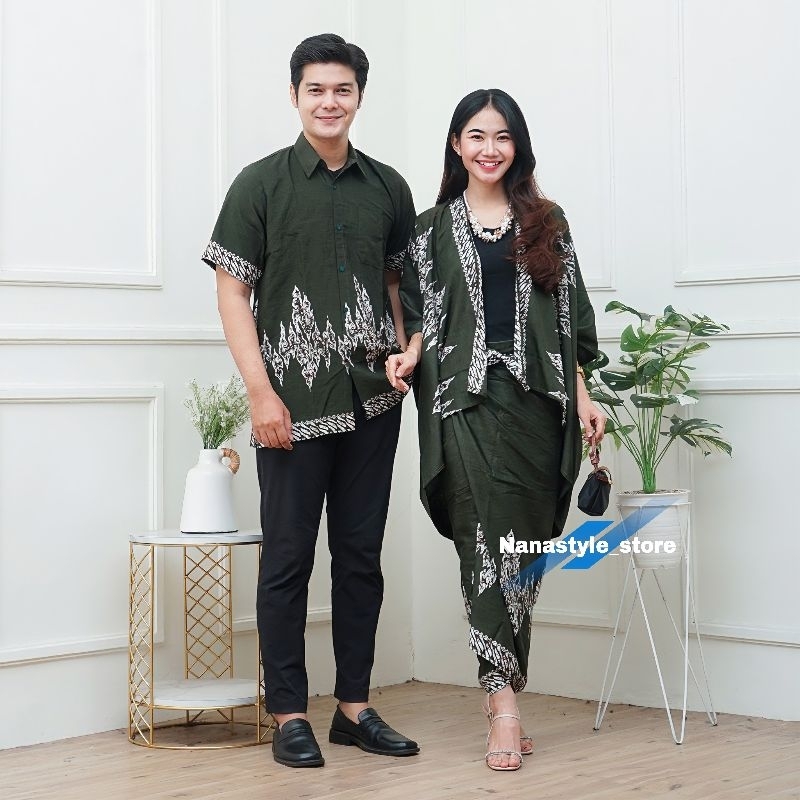 Set Couple Batik Cardigan Modern Kemeja Outer Rok Lilit