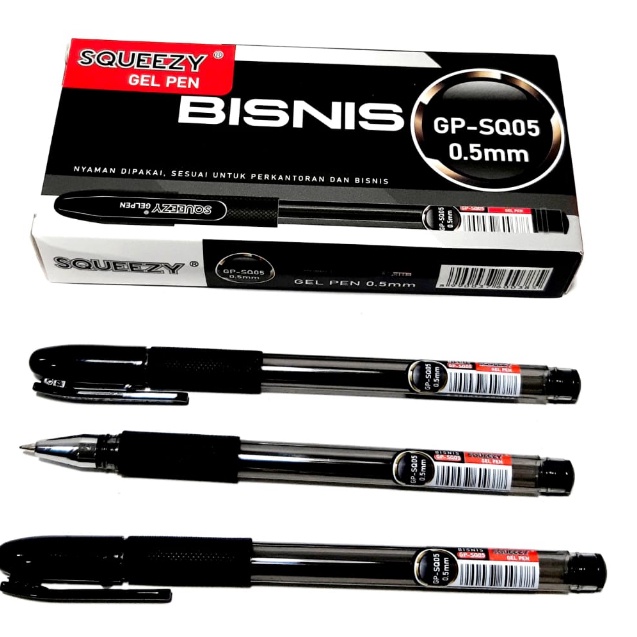 

Unggul 1kotak12pcs Pulpen Gel Pen 5mm BISNIS GPSQ5 SQUEEZY HITAM