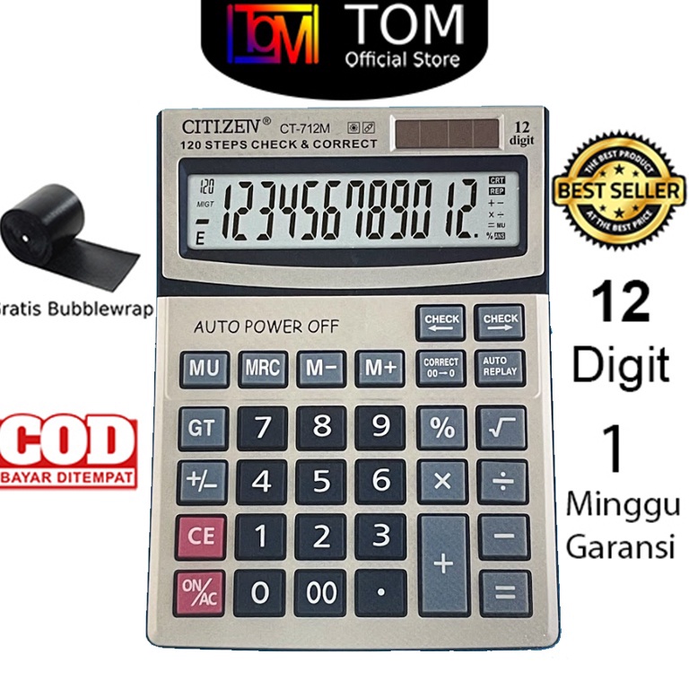 

KODE P85Z Kalkulator CT712M 12 Digit Calculator Check Dual 2 Power