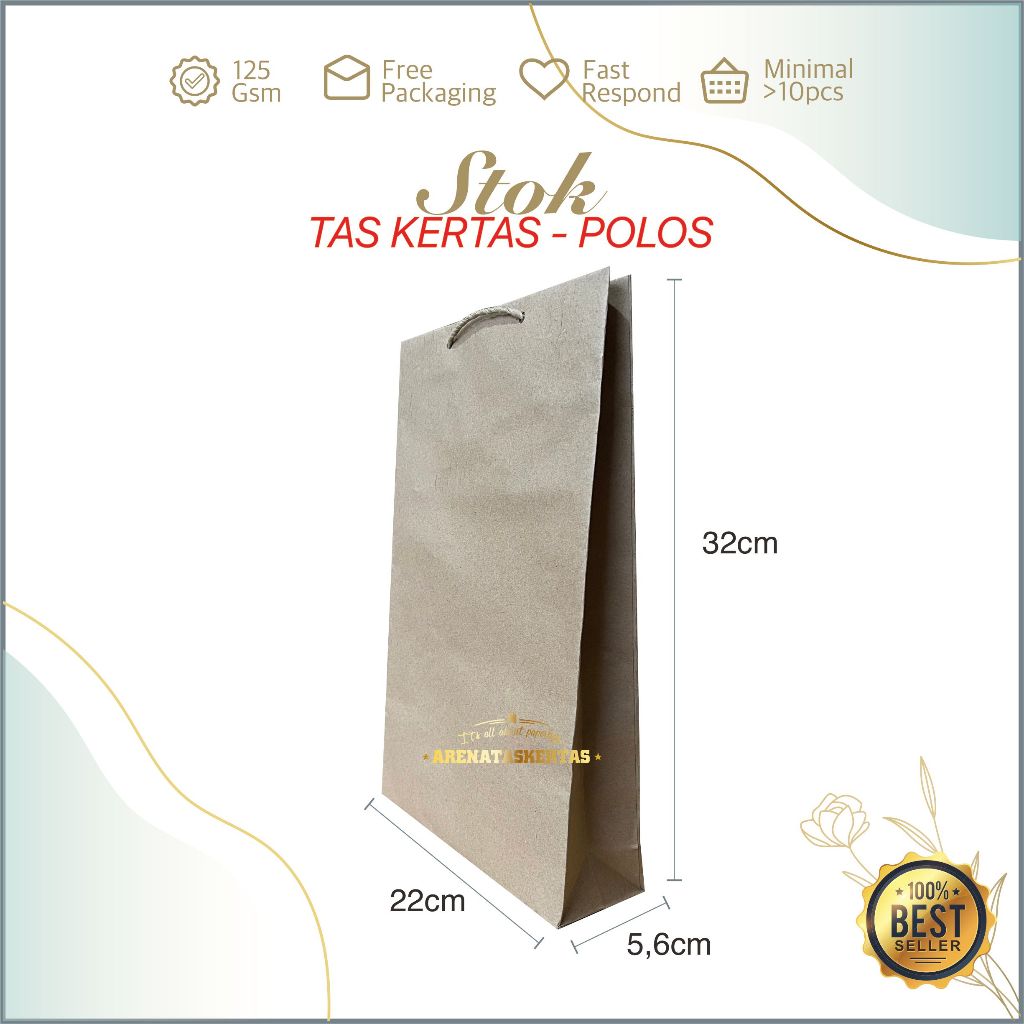 

Tas Kertas Polos (TxPxL) 32x22x6 ECO Paper bag 32x22, Paper bag Polos, Paper bag buket