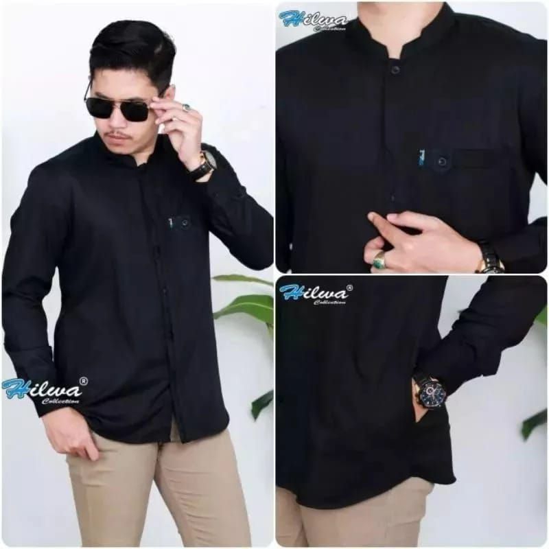 Baju koko Haibah Exsklusive saku samping warna hitam original hilwa Collection motif albino Baju kok