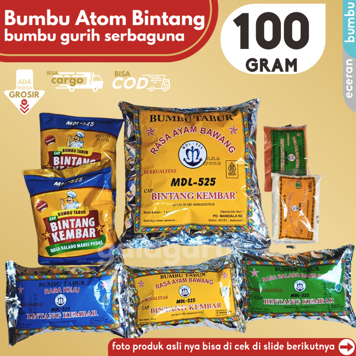 

BUMBU Tabur Atoom BINTANG 100g Penyedap Rasa Ayam Bawang/Balado Manis by GG (Bisa COD/Grosir/Kargo)