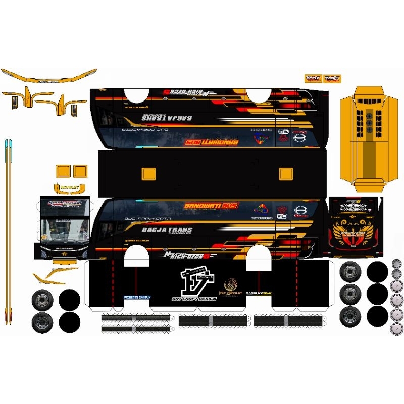 pola papercraft bus Bagja trans laminasi glossy free