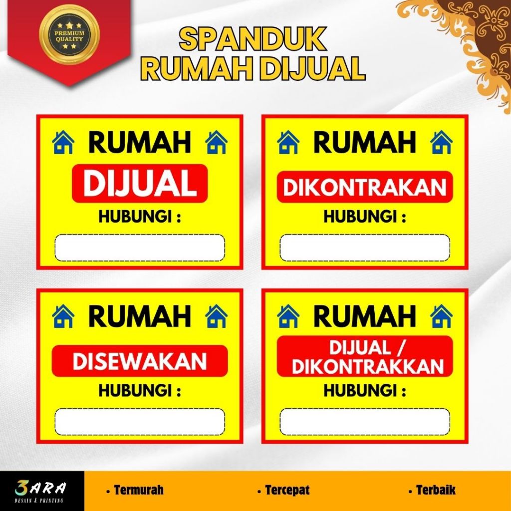 Spanduk Rumah Dijual / Disewakan / Dikontrakan Ruko Dijual / Disewakan / Dikontrakan Toko Dijual / D