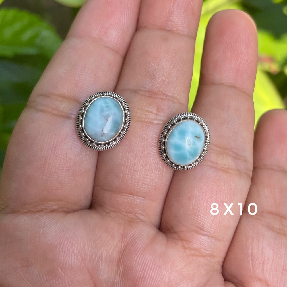 Anting Earrings Sumpel Stud Tusuk Giwang Perak Silver Bali Asli 925 Oval Larimar Wanita Perempuan El
