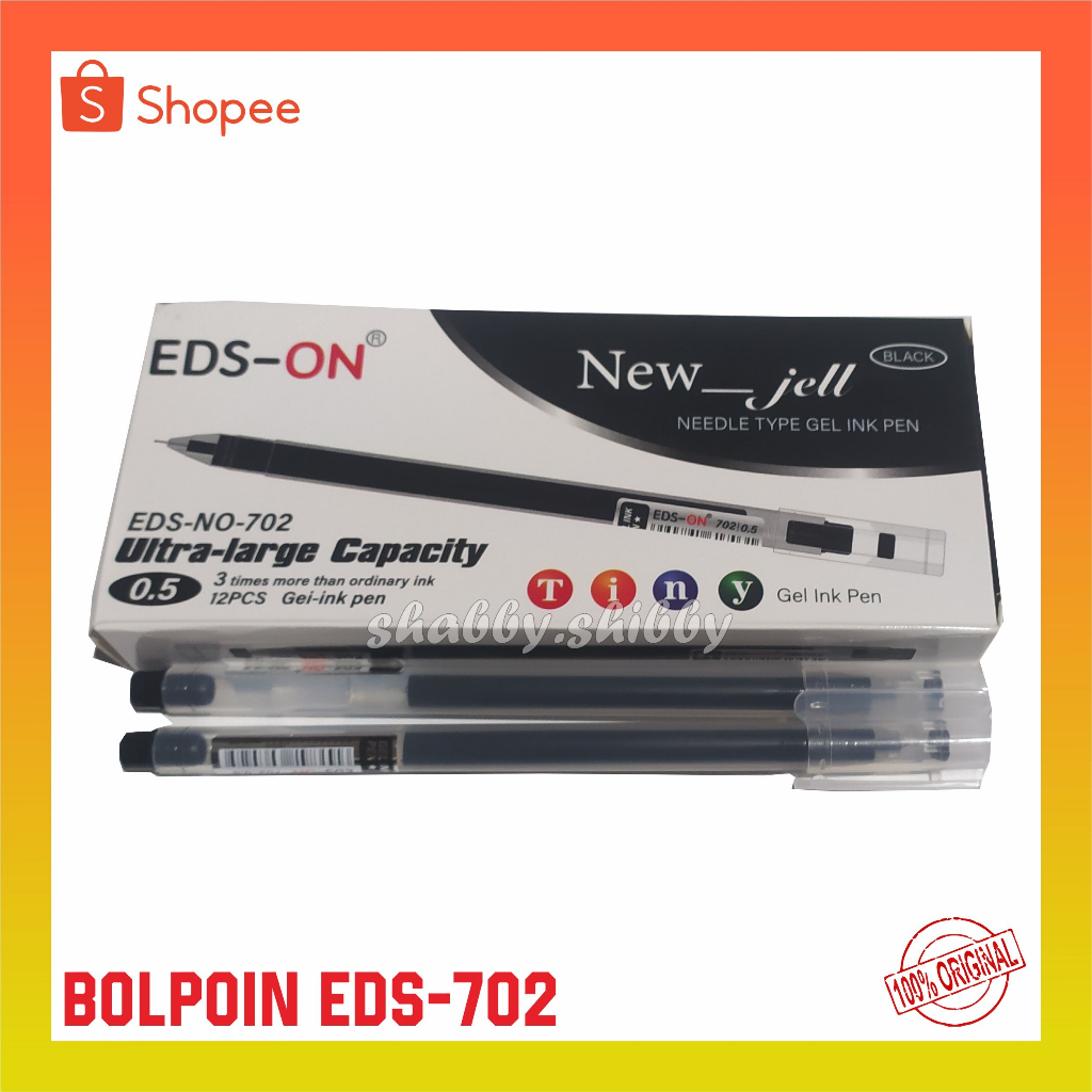 

Bolpen / Pulpen NEW GEL EDS-ON 702 Original Alat Tulis Kantor Sekolah Tinta Pen 0.5 - Bolpoin Pena Standart Hitam