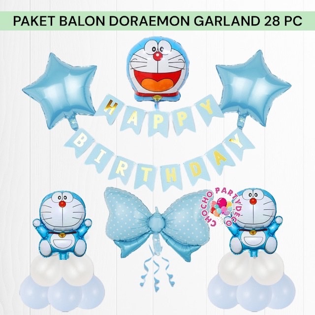 Paket Balon DORAEMON GARLAND 28 PC / Dekorasi Ulang Tahun Mobil Doraemon Doremi Nobita