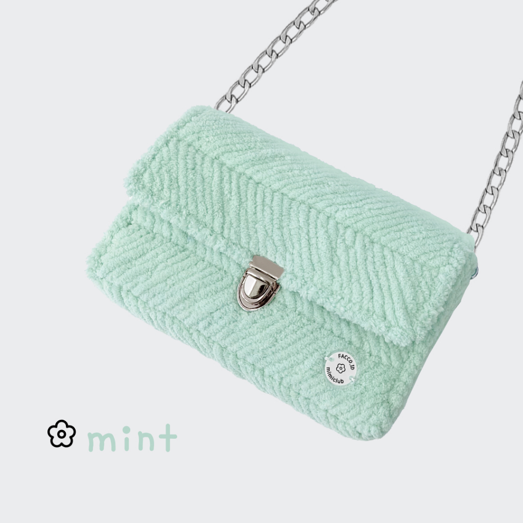 Chloe Fluffy Clutch MINT / Crochet Bag / Tas Rajut / Tas Pesta Wanita / Clucth Pesta Wanita / Clutch
