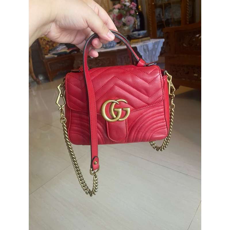 Preloved Tas Gucci* Marmont Top Handle Red