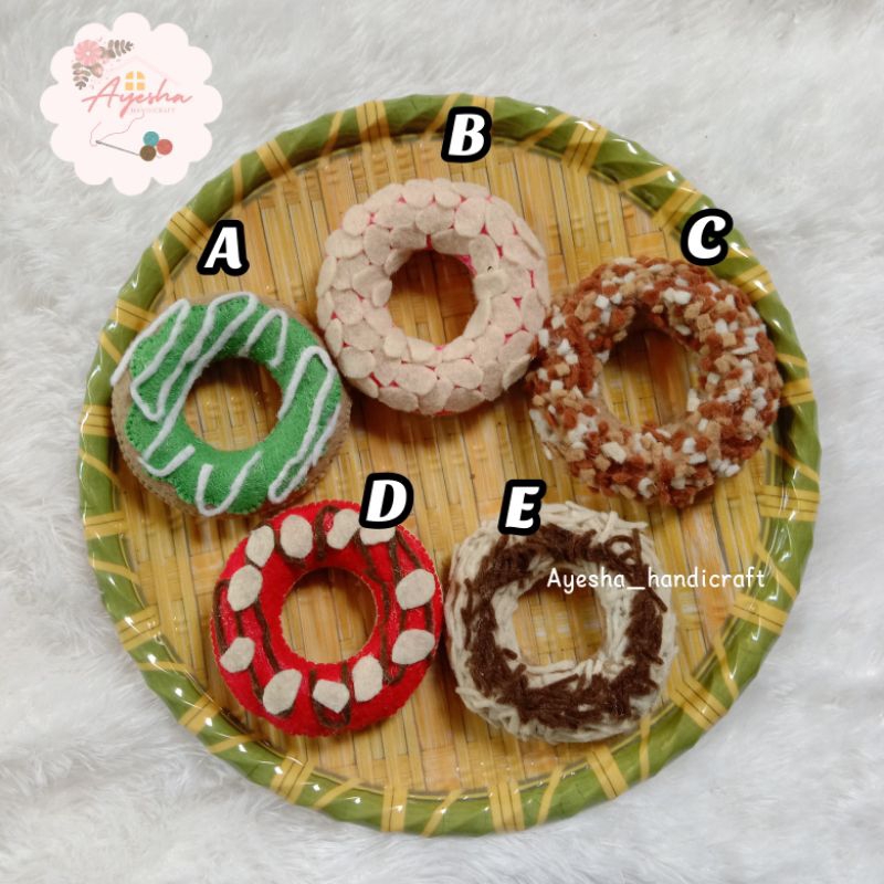 Mainan replika donat flanel / Donat flanel / Makanan flanel / Kue donat flanel