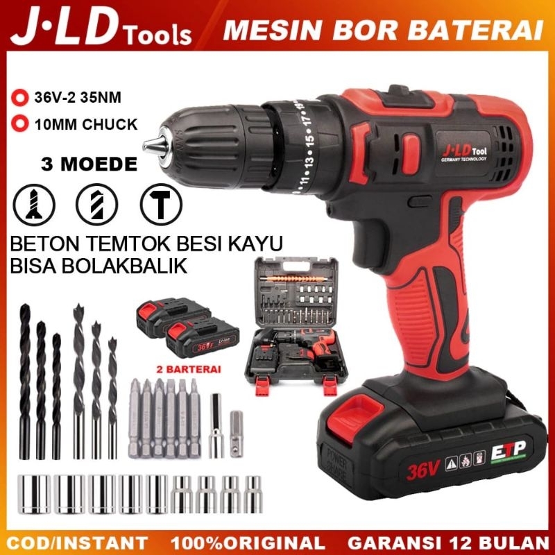 JLD 36VF Mesin bor baterai bor 36-2 bor Impact listrik bor cordless murah 10mm Bor cas/3Mode-bor