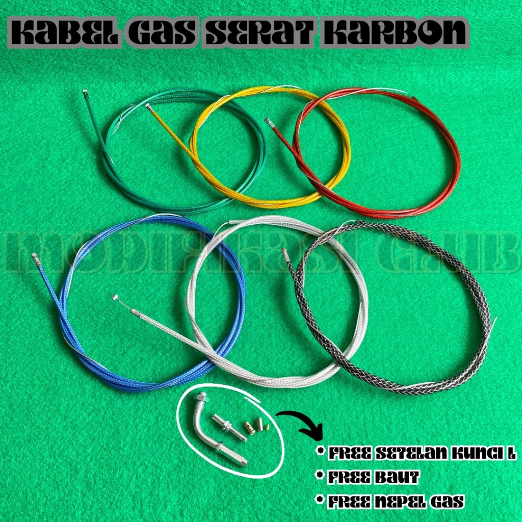 KABEL GAS SERAT KARBON / TALI KABEL GAS SERAT TOTAL PANJANG 220CM UNIVERSAL SEMUA MOTOR MATIC BEBEK 