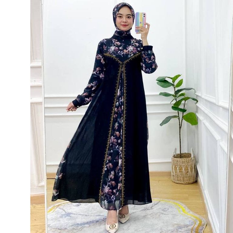 Prilly Busana TASYI SET HIJAB MOTIF BUNGA PREMIUM GAMIS CERUTY