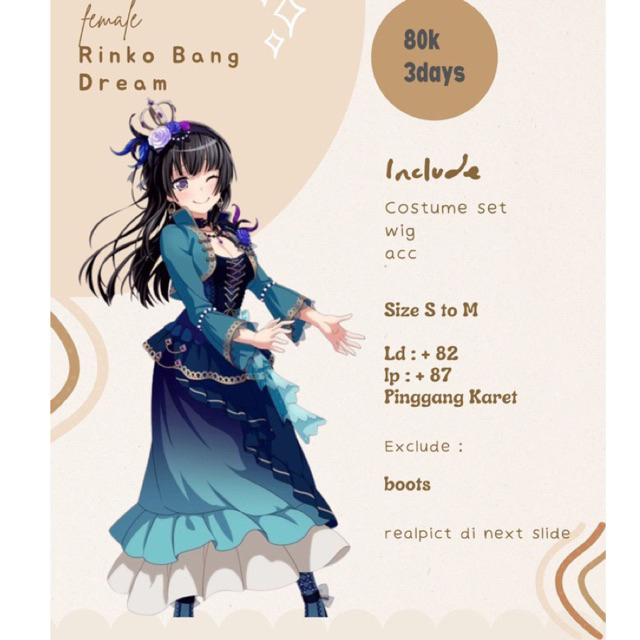rental costum cosplay rinko bang dream