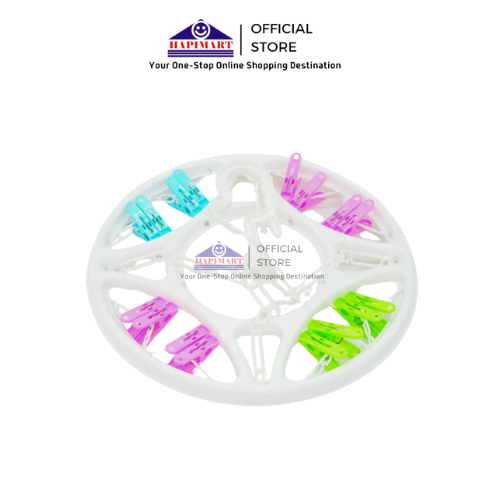 Hanger Jemuran 15 Jepit Gantungan Baju Kaos Kaki Serbaguna / Gantungan Plastik Bulat Putih Dengan 15