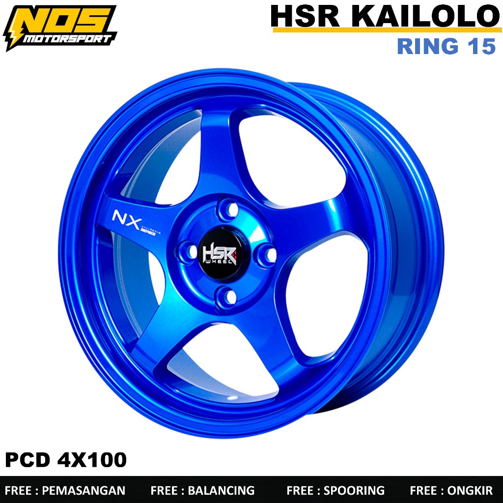 Velg mobil agya, hsr kailolo r15 pcd 4x100 warna biru palang 5 lebar 6,5