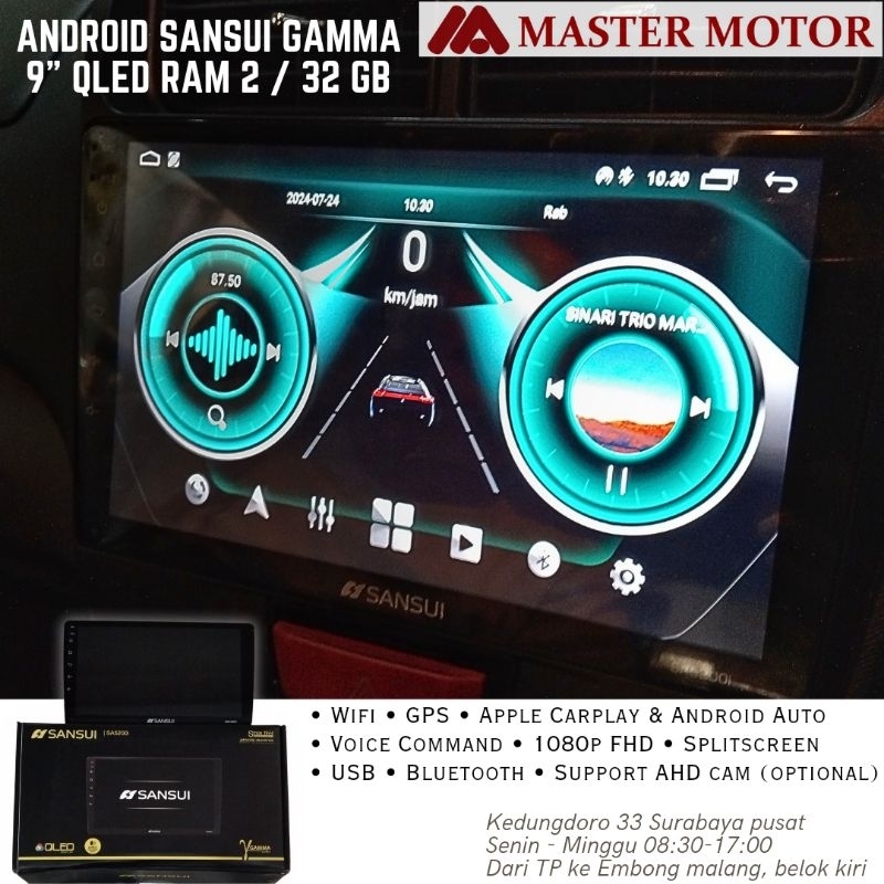 HEAD UNIT ANDROID SANSUI GAMMA 9" 10" SA5200i 2/32 GB QLED Wifi GPS Map Carplay Android Auto AHD iOS
