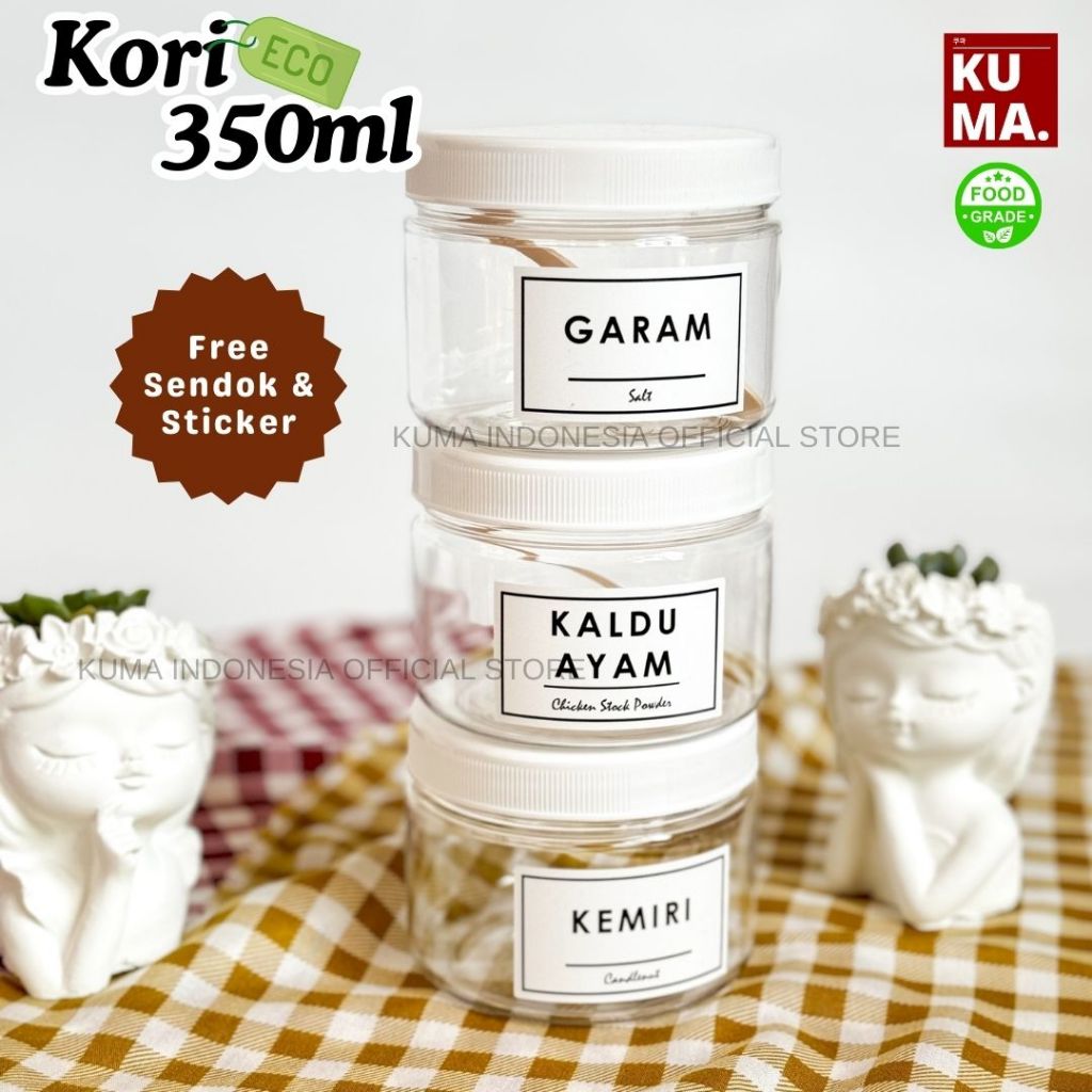 KUMA Kori 350ml Tutup PUTIH Toples Bahan Plastik Food Grade Free Stiker