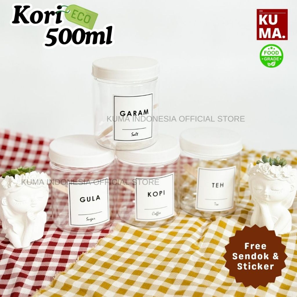 KUMA Kori 500ml Tutup Putih Toples Bahan Plastik Food Grade Free Stiker