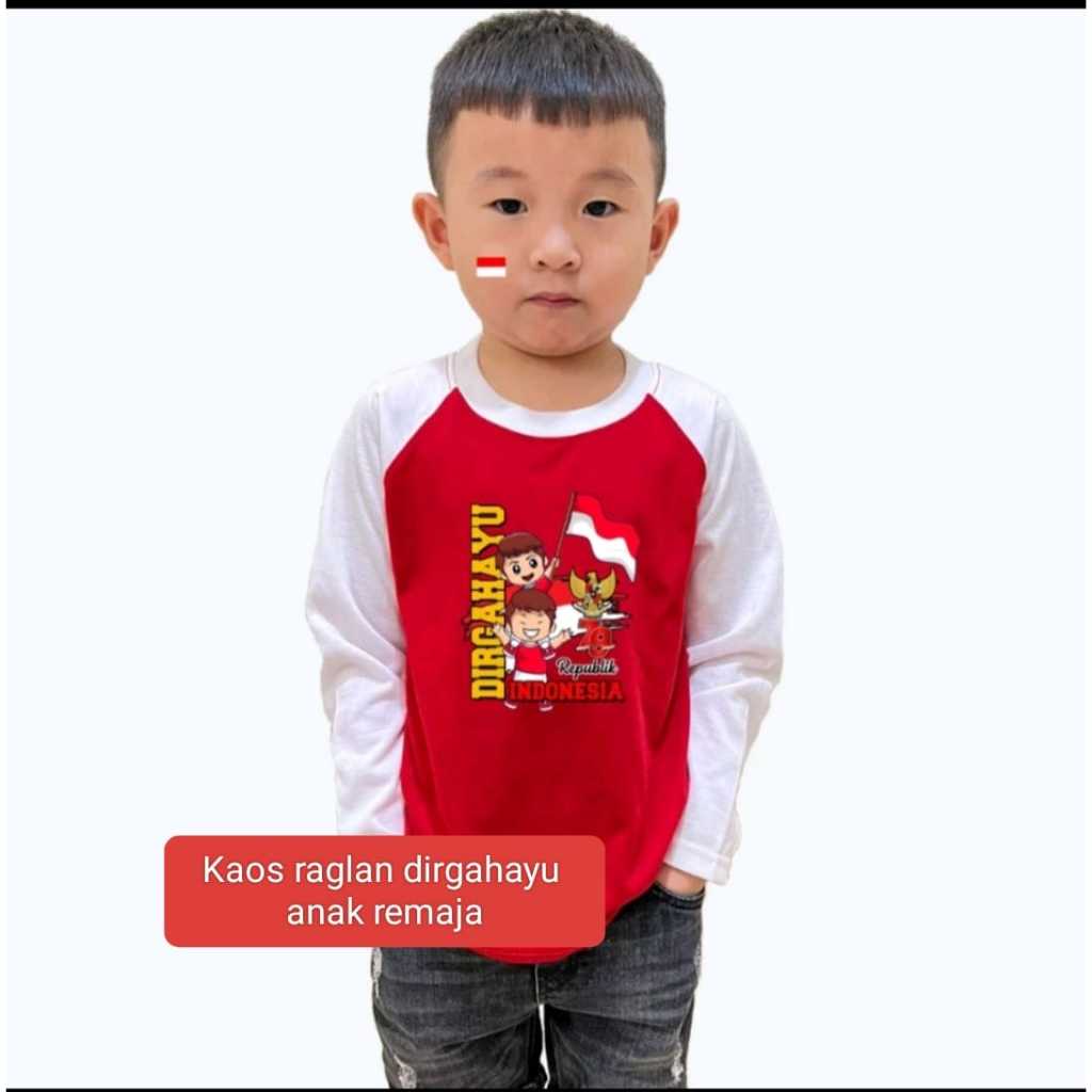 Kaos Raglan Anak Motif 17 Agustusan - Kaos Merah Putih - Kaos Raglan ABG - Kaos Raglan Merah Putih M
