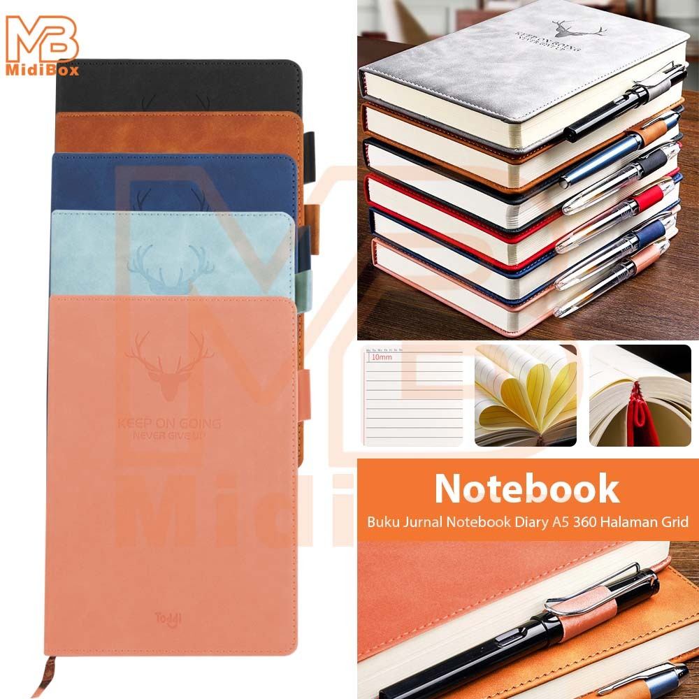 

Buku Jurnal Hardcover Notebook Diary A5 360 Halaman Grid, Dengan 5 Pilihan Warna.