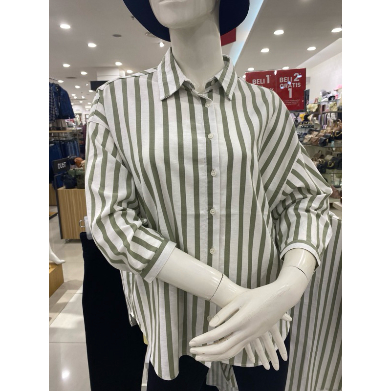 kemeja salur C2 wanita lengan panjang