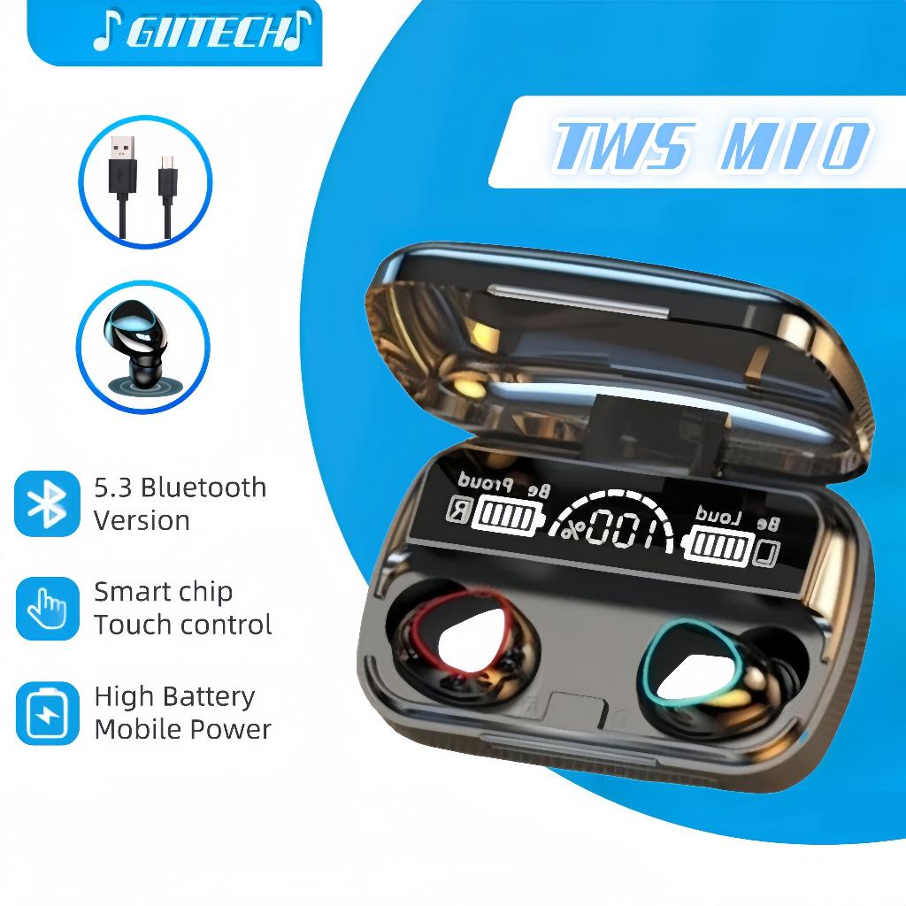 TWS-M10 Headset Bluetooth Nirkabel Bluetooth v5.3 Kinerja Tahan Air Headset Bluetooth Pintar Dapat H