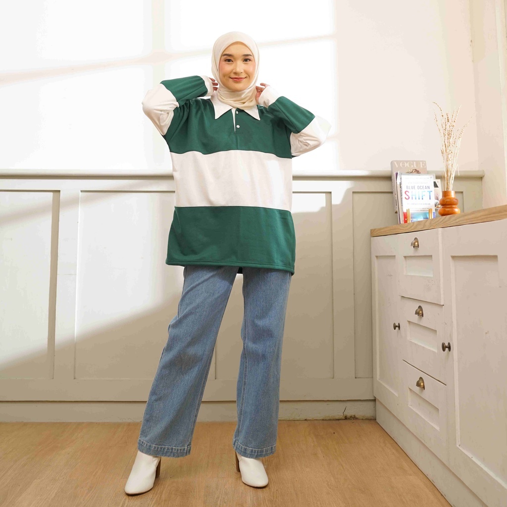 Kaos Polo Oversize Tshirt Rugby Vintage Wanita Yang lagi Viral