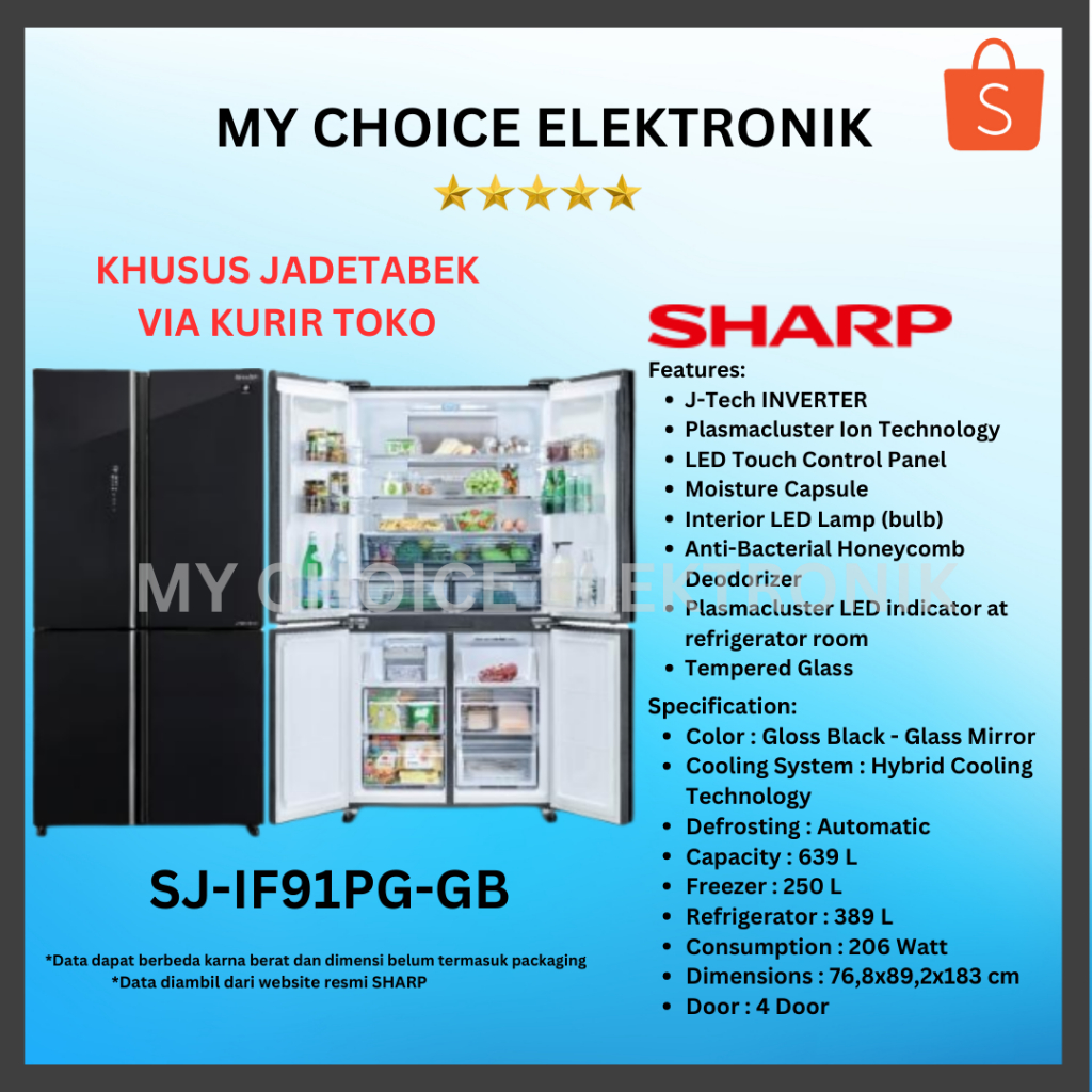 SHARP Kulkas Side by Side 4 Pintu SJ-IF91PG-GB (Inverter)