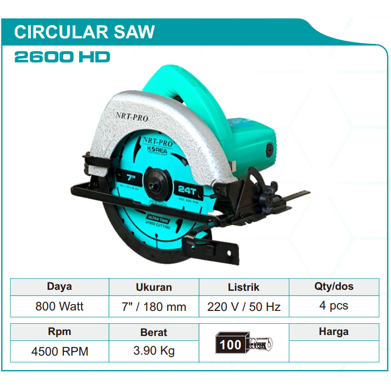 mesin gergaji Circular Saw NRT 2600HD - Gergaji Circle 7 Inch NRT 2600 HD Low watt 800w