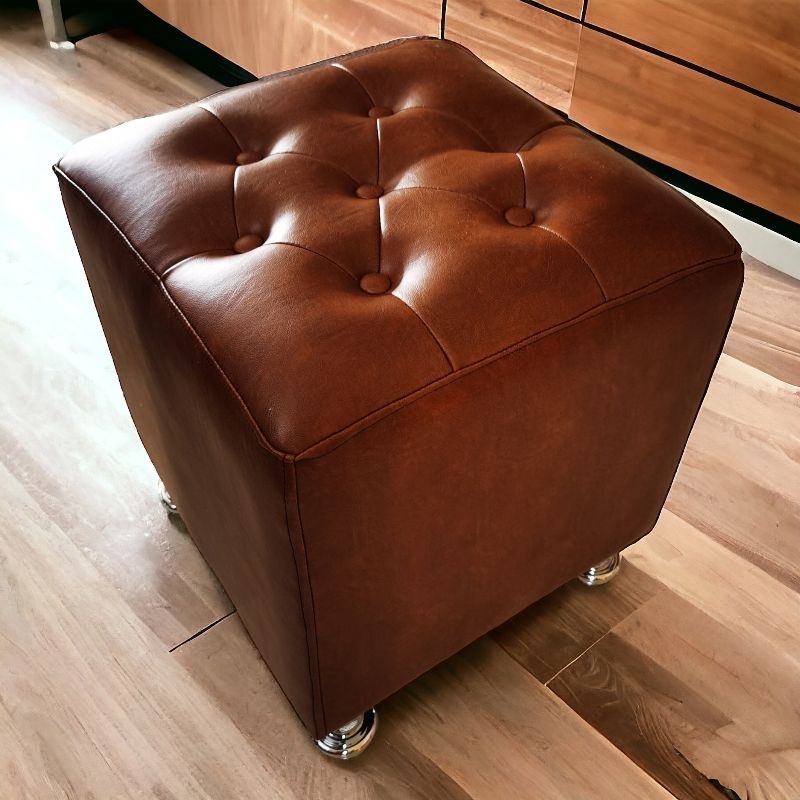 stool, stool kotak kancing, kursi kotak variasi kancing
