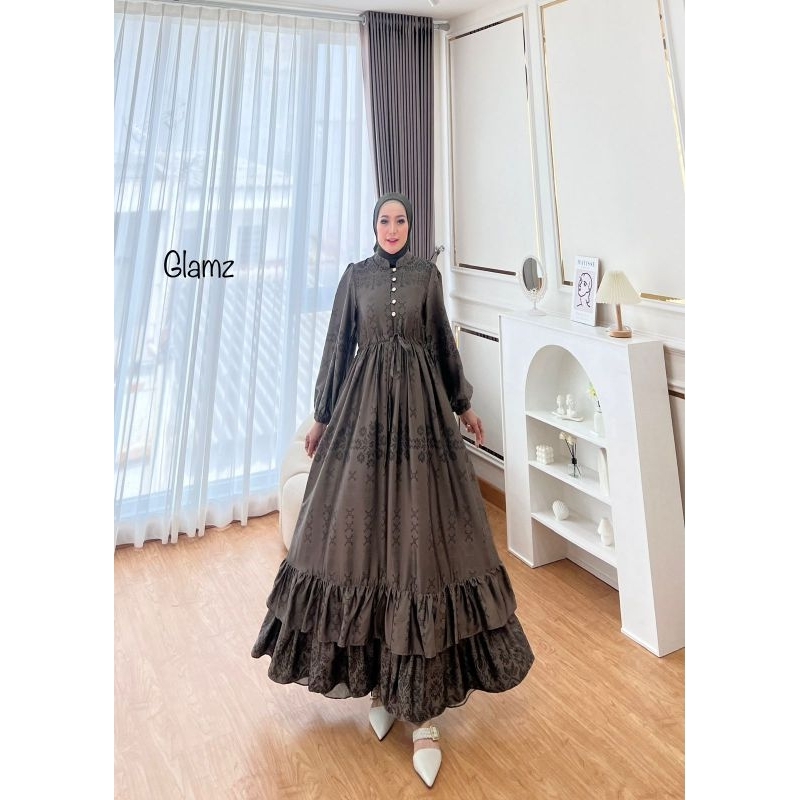 Aulia 7 Dress Armani Silk Original Glamz Gamis Busui Gamis Pesta Mewah Gamis Hitam Coklat XL Ld 110